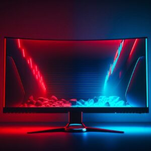 computer-monitor-with-red-blue-green-lights-generative